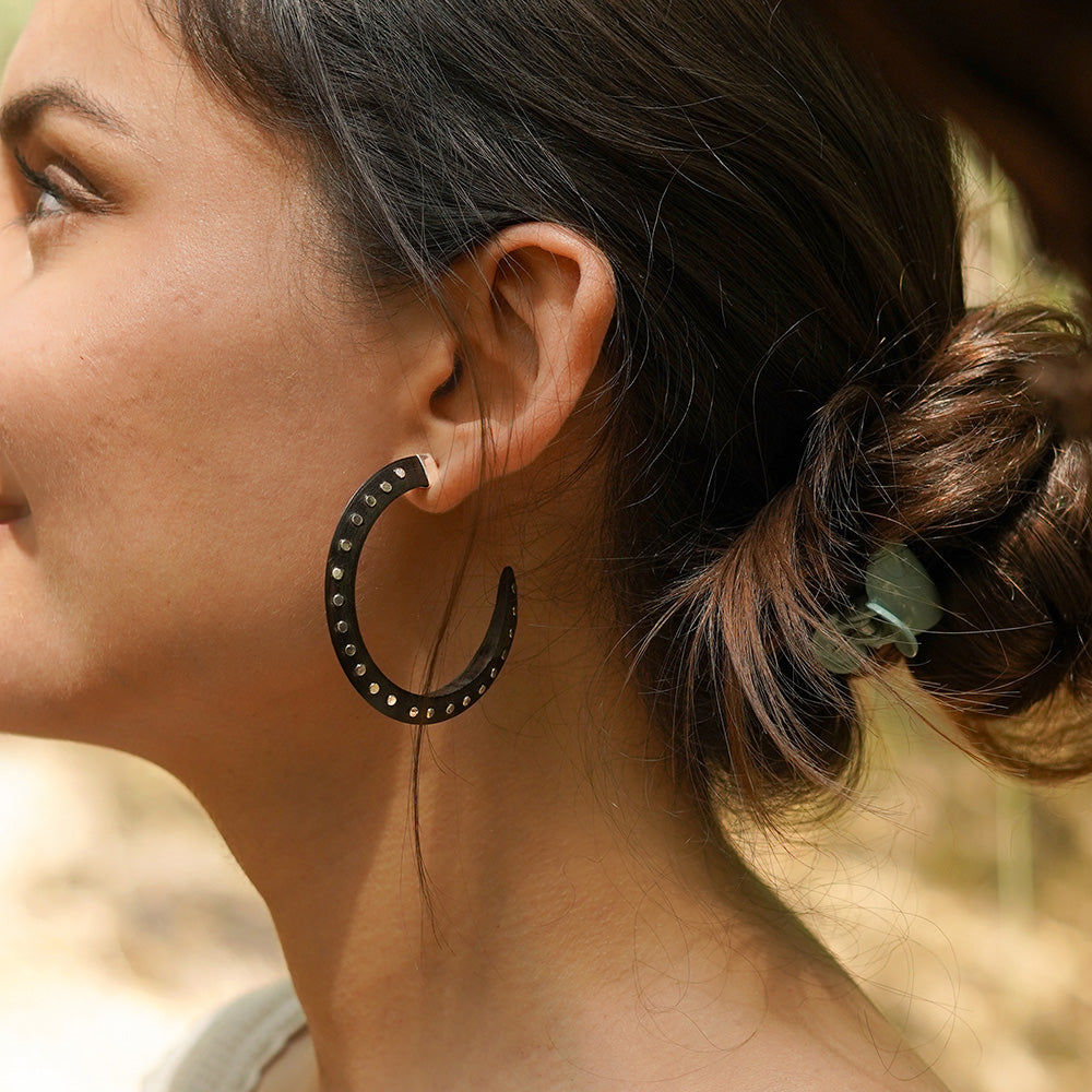 WOODEN HOOPS WITH SILVER DOTS