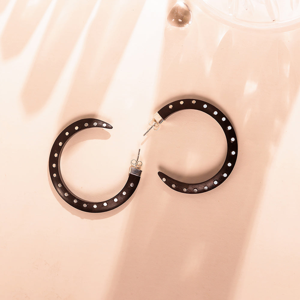 WOODEN HOOPS WITH SILVER DOTS