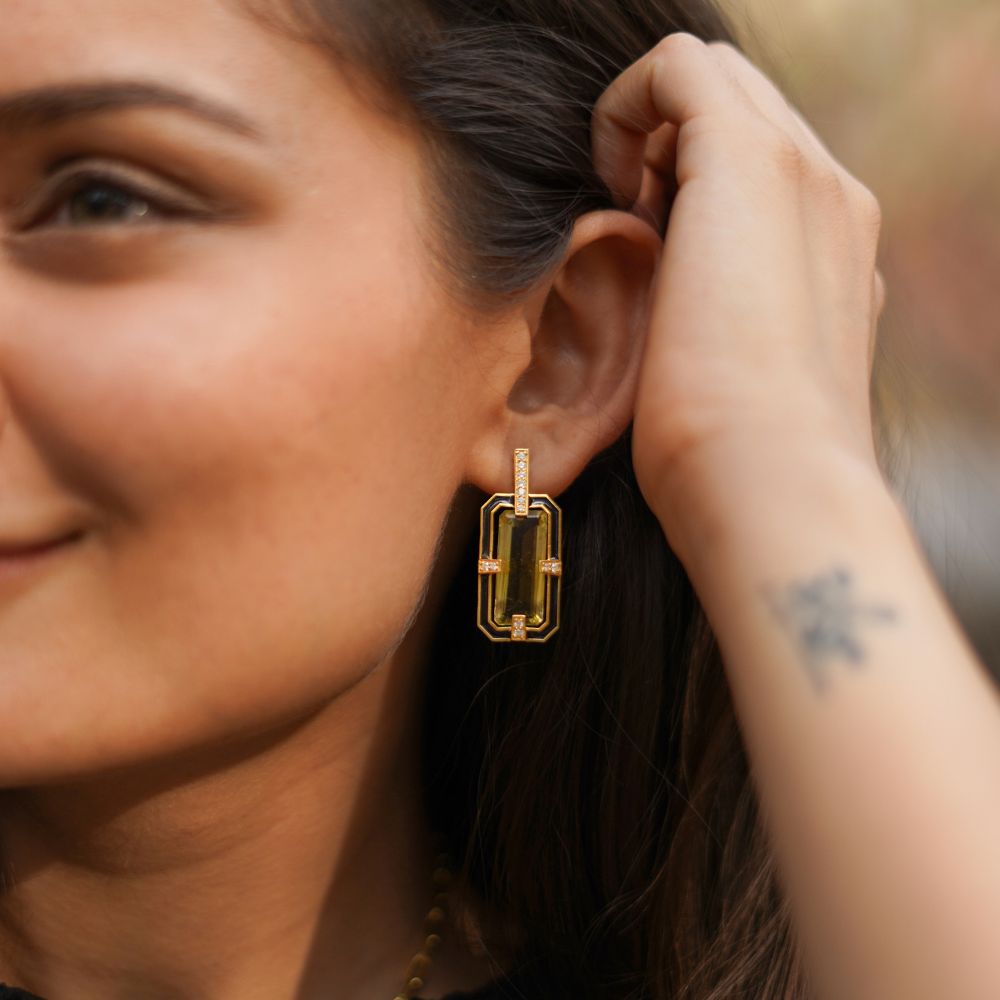 LEMON QUARTZ BAGUETTE EARRINGS