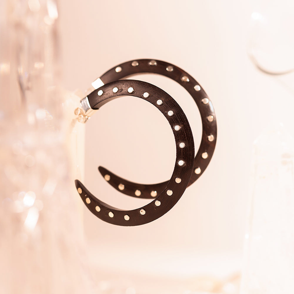 WOODEN HOOPS WITH SILVER DOTS