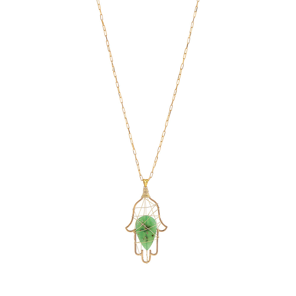 HAMSA PENDANT NECKLACE IN GREEN