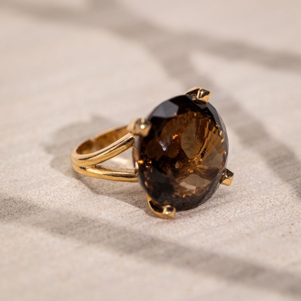 SMOKY QUARTZ ROUND GEO RING