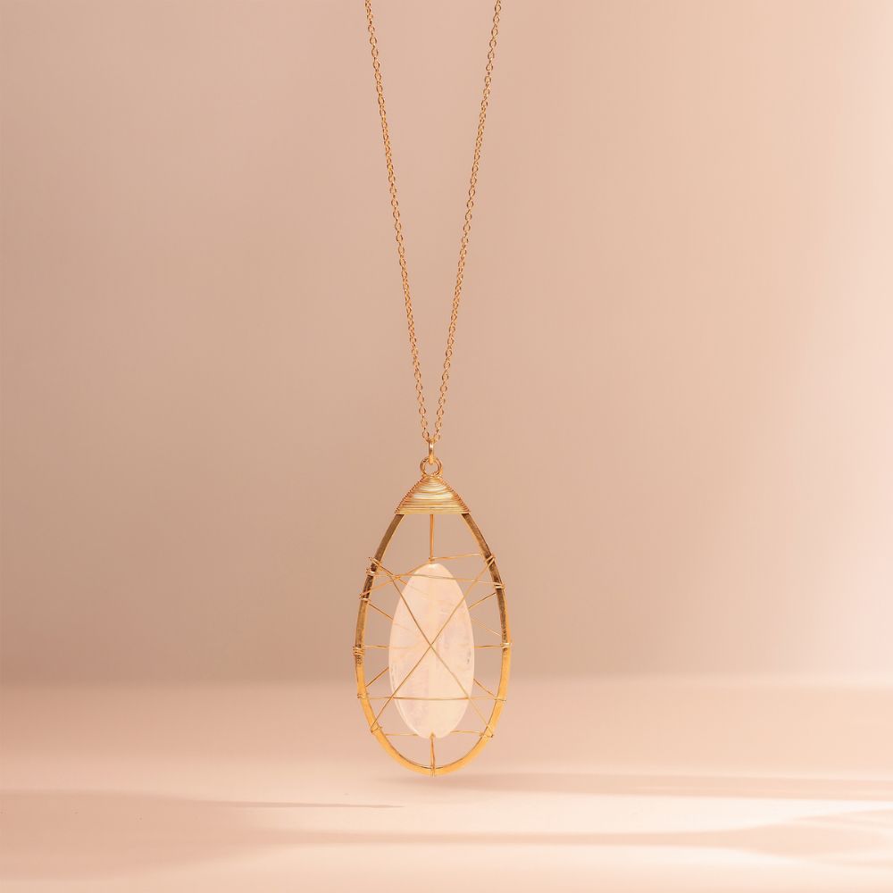 RAINBOW MOONSTONE WIRE PENDANT NECKLACE