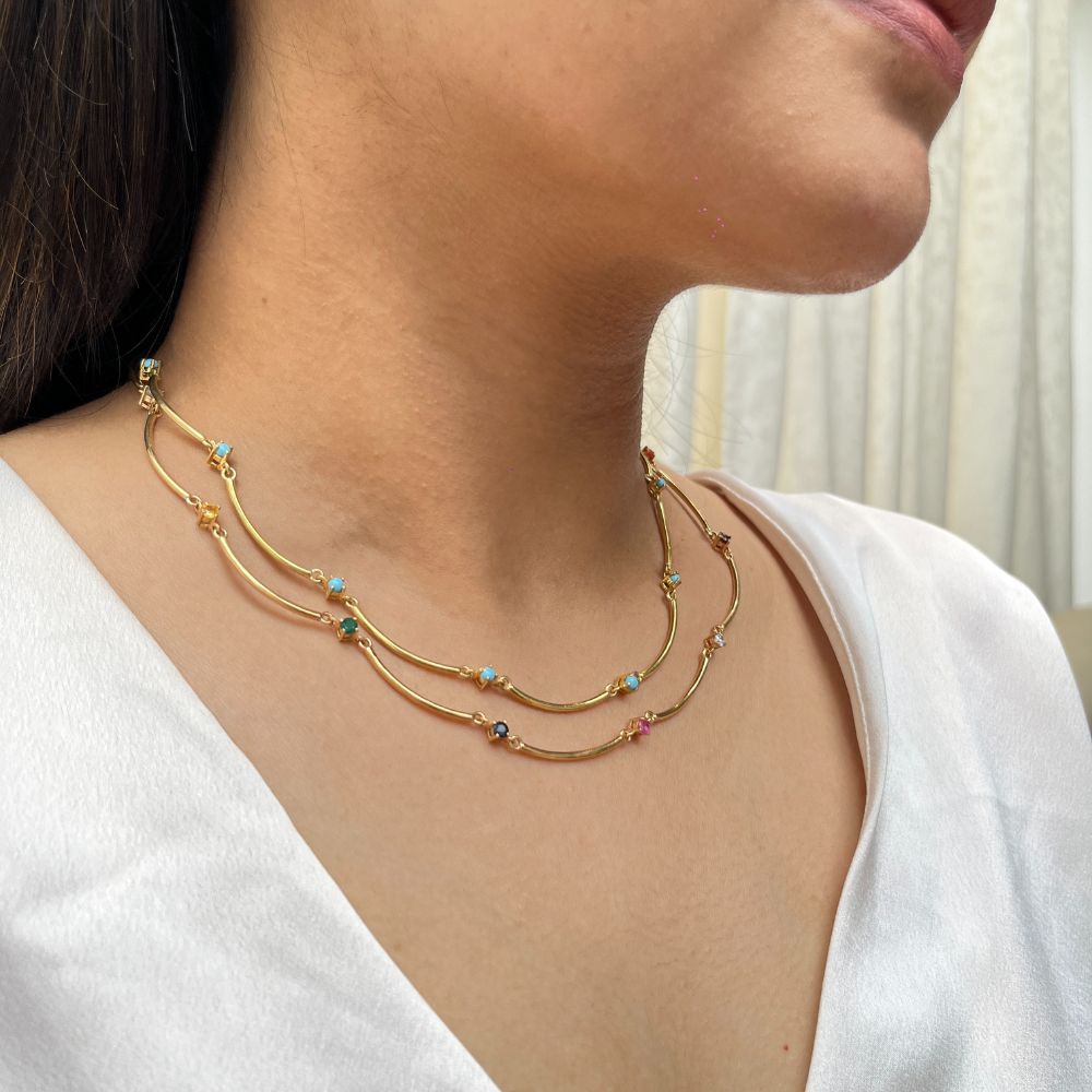 ARC NECKLACE WITH NAVRATNA