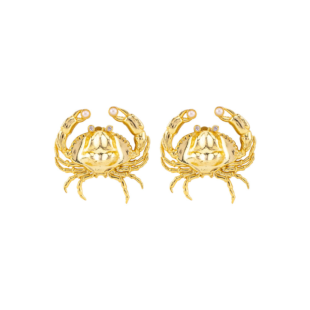 CRAB EARRINGS Gold in white solid background