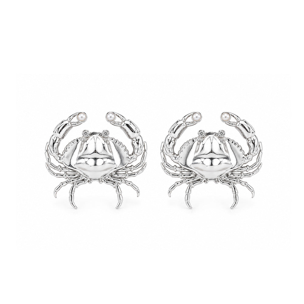 CRAB EARRINGS silver In white solid background
