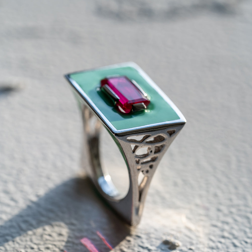 SLAB RING | GREEN ENAMEL