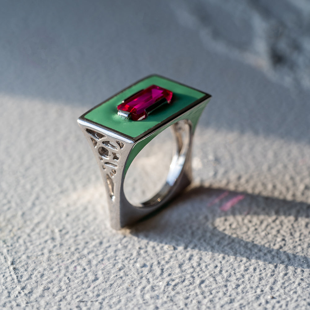 SLAB RING | GREEN ENAMEL