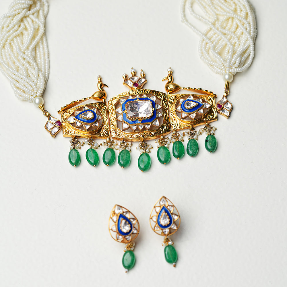 BLUE ENAMEL POLKI EARRINGS