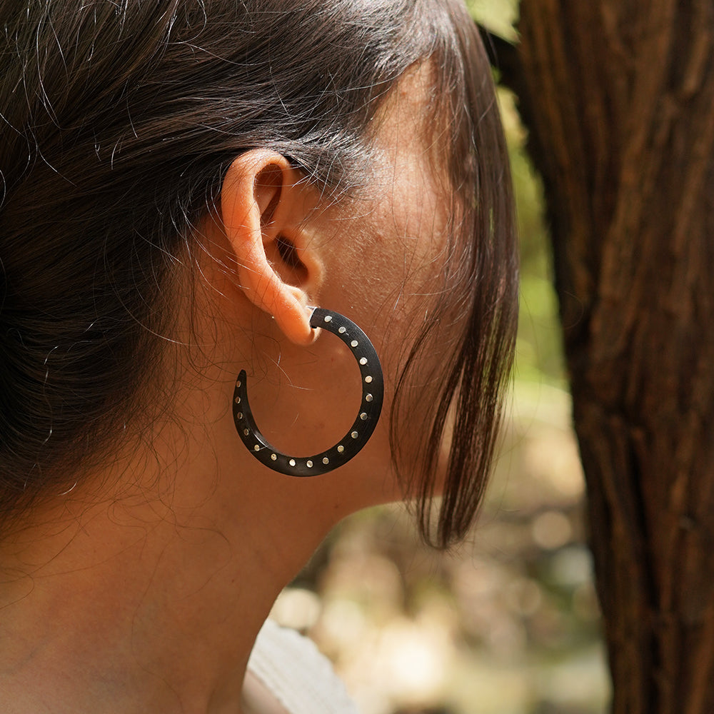 WOODEN HOOPS WITH SILVER DOTS