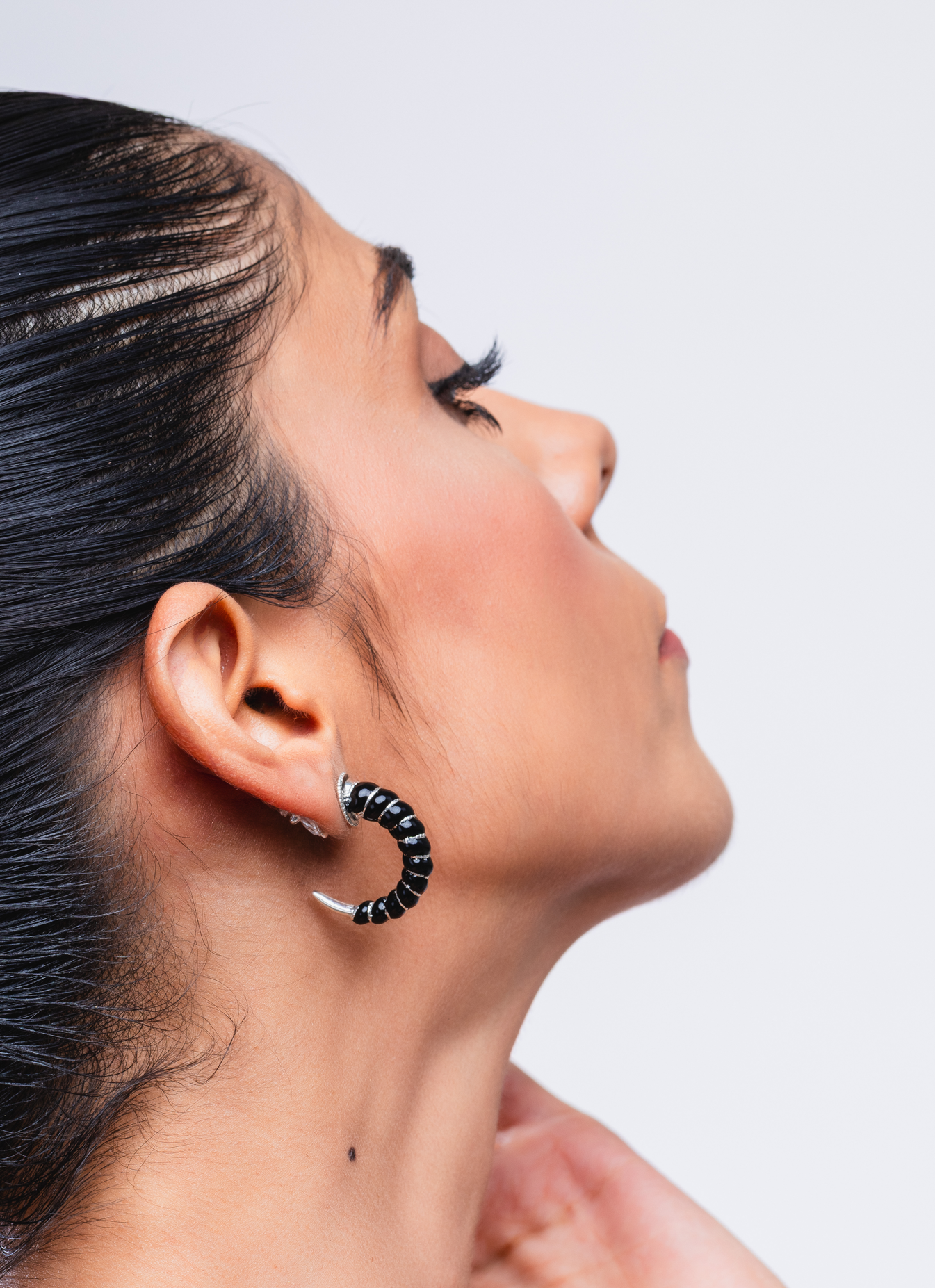 LION REVERSE HOOPS W/ BLACK ENAMEL