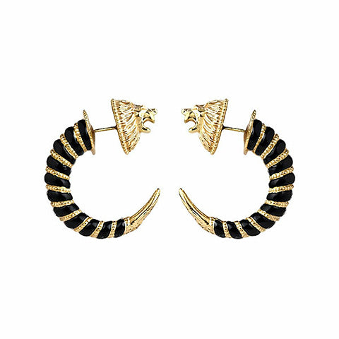 LION REVERSE HOOPS W/ BLACK ENAMEL