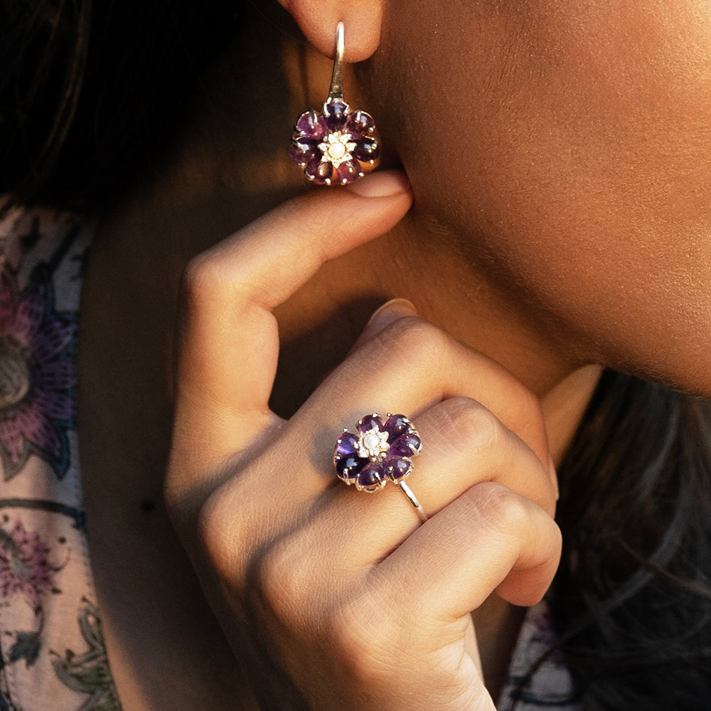 AMETHYST FLOWER EARRINGS