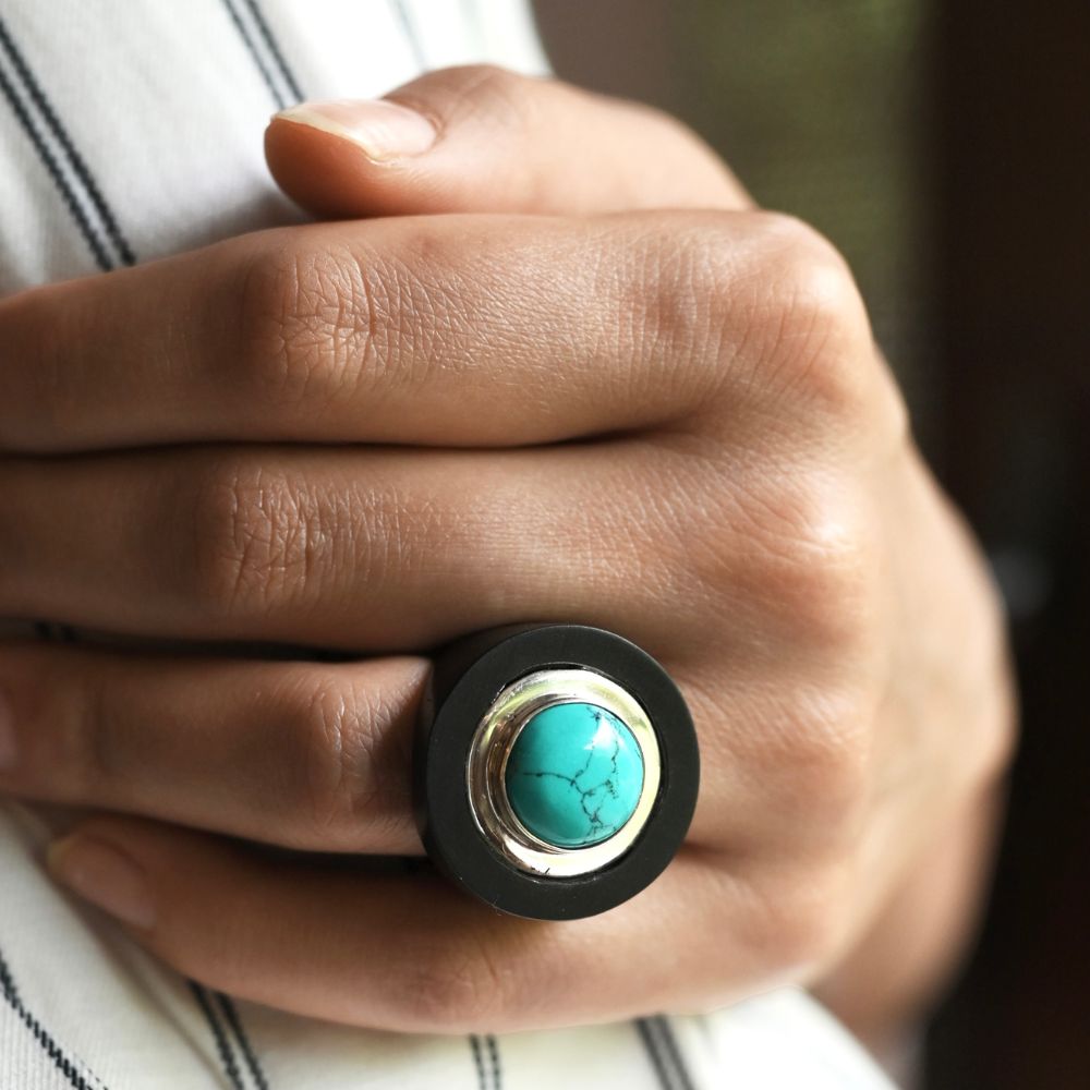 WOODEN TURQUOISE RING